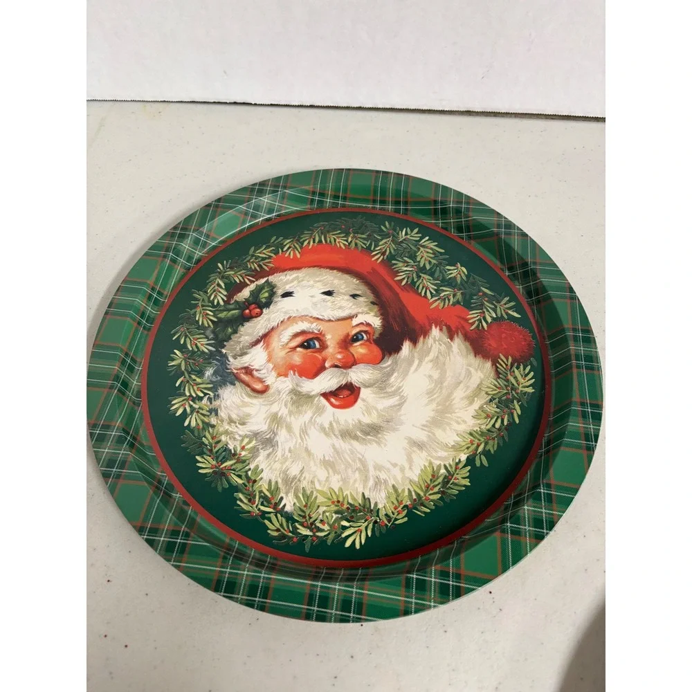 Nicole Christmas Tin Serving Trays Set of 2 Santa Claus & Snowman Round UC49032‎